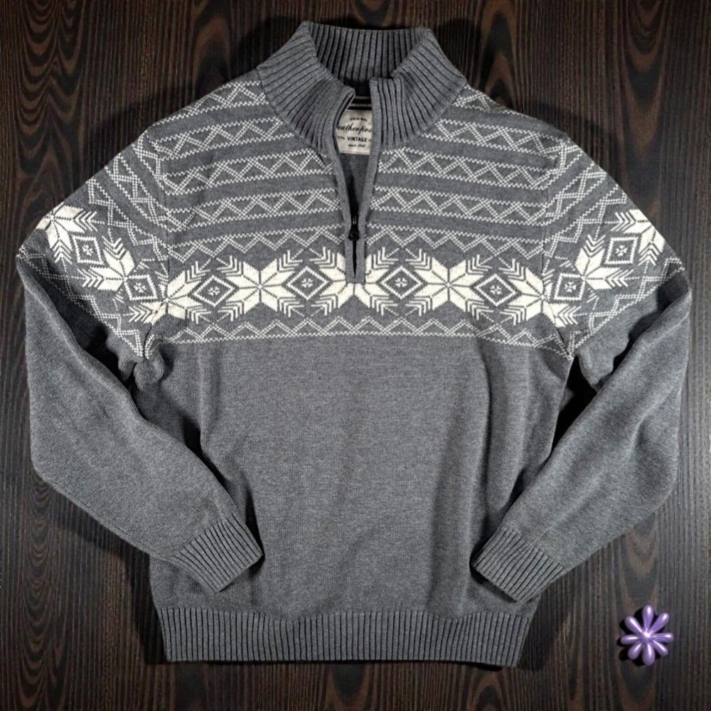 WEATHERPROOF VINTAGE‎ 1/4 Zip Nordic Sweater | Gray | Men's | LARGE